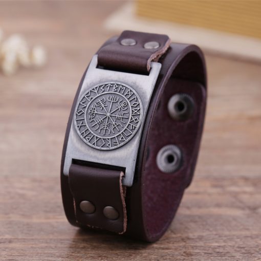 Norse Runes Viking Wristband Genuine Leather Bracelet - Image 3