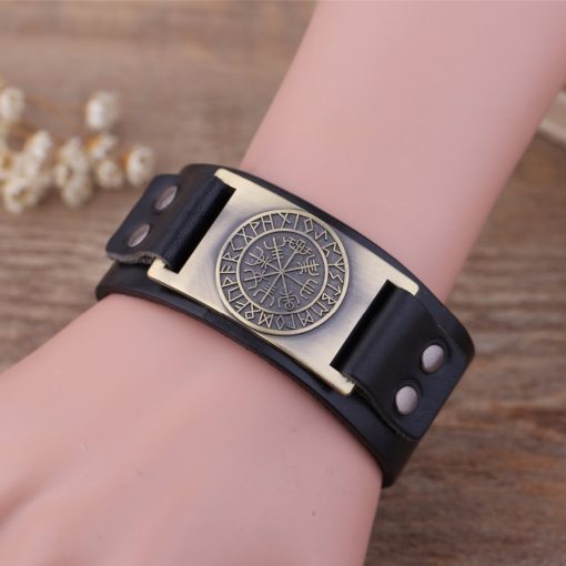 Norse Runes Viking Wristband Genuine Leather Bracelet - Image 4