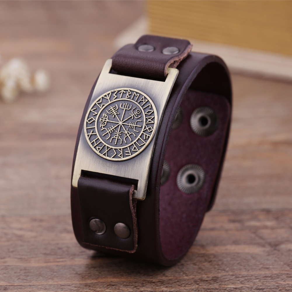 Norse Runes Viking Leather Wristbands Bracelet