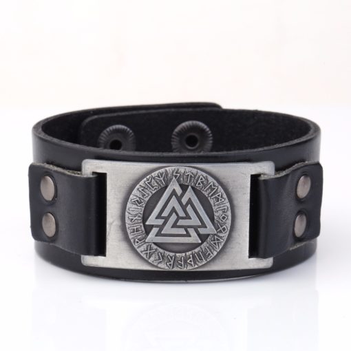 Valknut Talisman Odin's Knot Leather Wristband - Image 3