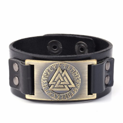 Valknut Talisman Odin's Knot Leather Wristband - Image 4
