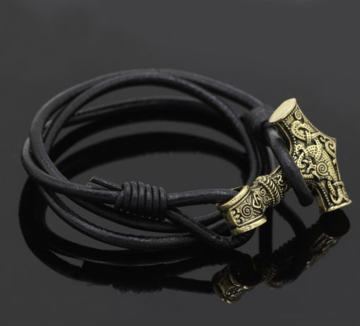 Thors Hammer Leather Men's Bracelet - Image 3