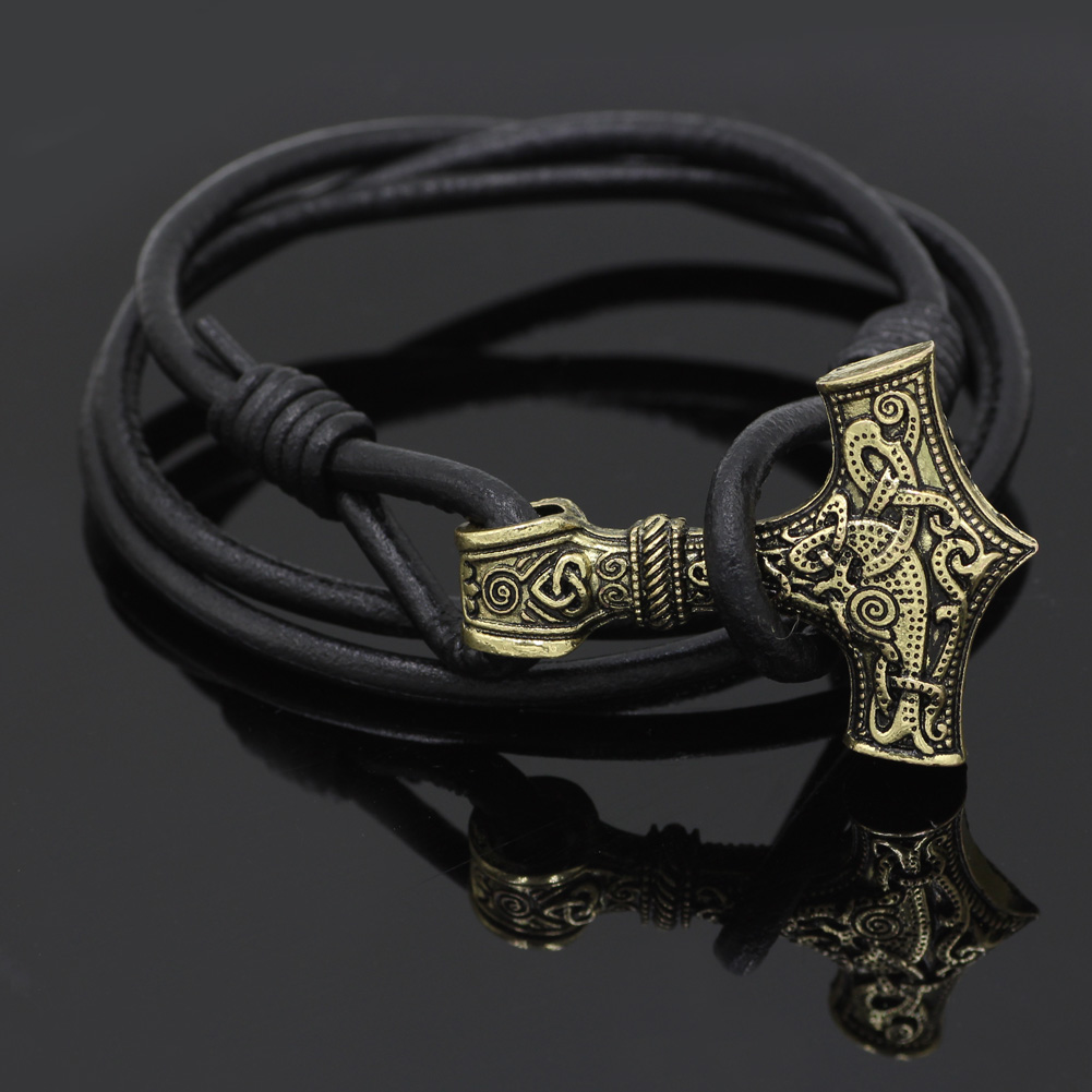  Mjolnir Thor's Hummer Black Leather Viking Bracelet Fathers Day  Dad Gift for Men - Mens Leather Cuff Wristband - Genuine Leather Viking  Punk Lv Axe Сuffs - Size 6-7 inches 90mc : Handmade Products