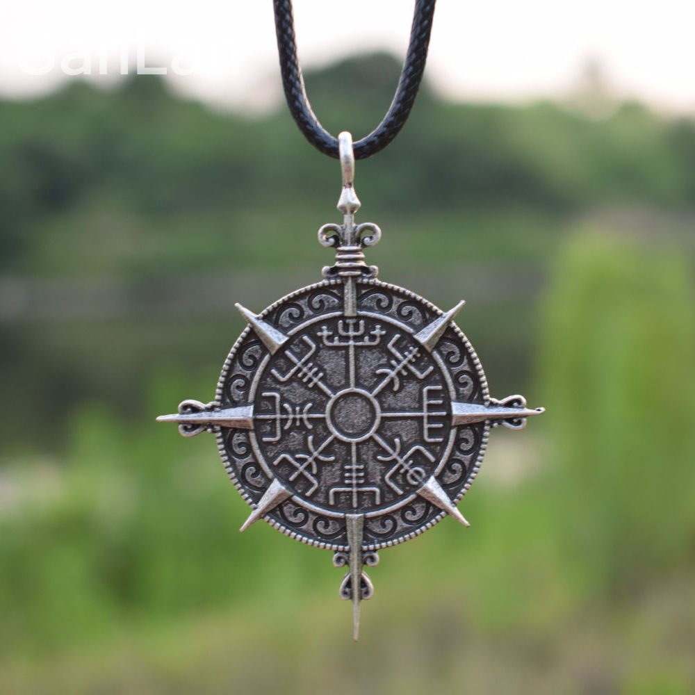 Viking Symbol Vegvisir Runic Compass Photo Glass Dome Necklace Keyring Pendant 