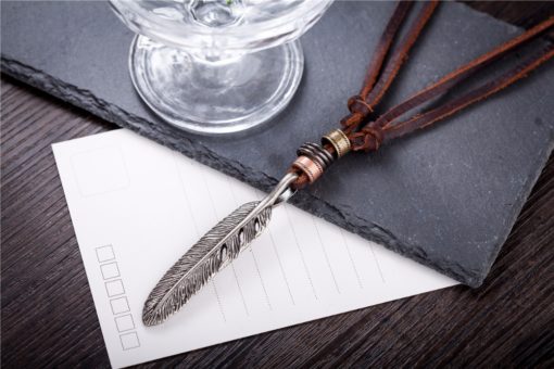 Men & Womens Valhalla Leather Feather Necklace or Adjustable Choker - Image 4