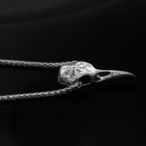 Raven Skull Necklace Vikings Helm of Awe Amulet Talisman - Image 4