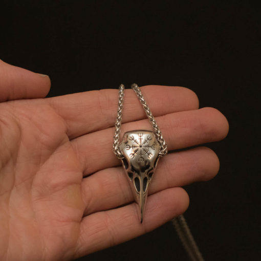 Raven Skull Necklace Vikings Helm of Awe Amulet Talisman - Image 7