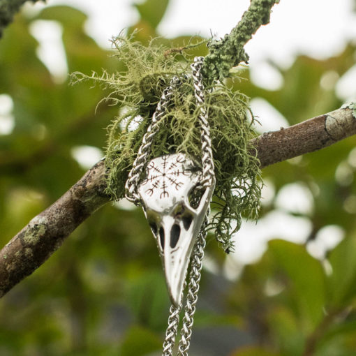 Raven Skull Necklace Vikings Helm of Awe Amulet Talisman - Image 8