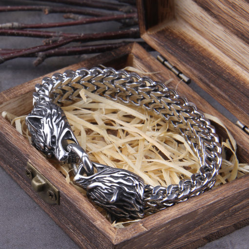 Viking Wolf Skoll and Hati Charm Bracelet Stainless Steel - Image 5