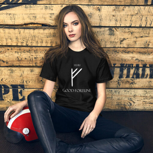 Fehu Norse Rune "Good Fortune" Short-Sleeve Mens / Unisex T-Shirt Viking Tee shirt Norse Mythology Made in the USA - Image 3
