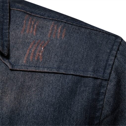 Mens Elastic Cotton Denim Shirt Long Sleeve Cowboy Casual Slim Fit - Image 4