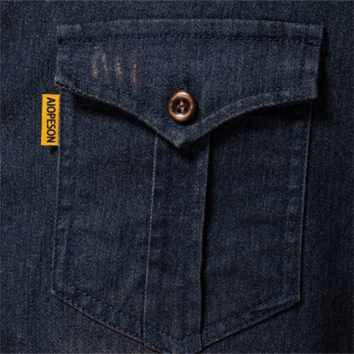 Mens Elastic Cotton Denim Shirt Long Sleeve Cowboy Casual Slim Fit - Image 5