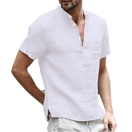 Mens Short-Sleeved T-shirt Cotton and Linen Casual Shirt - Image 3