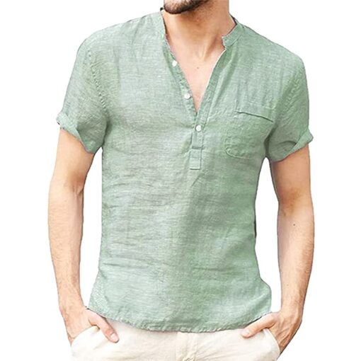 Mens Short-Sleeved T-shirt Cotton and Linen Casual Shirt - Image 4