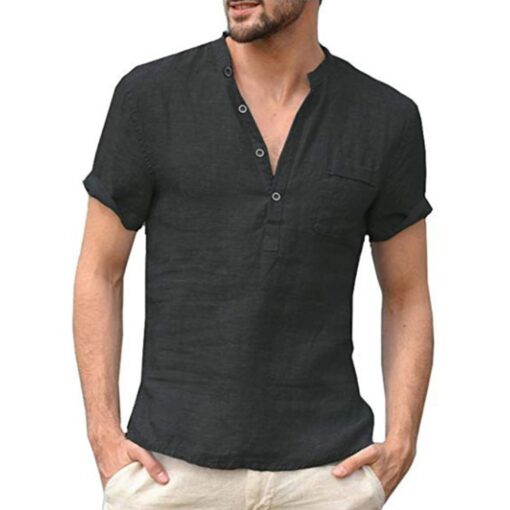 Mens Short-Sleeved T-shirt Cotton and Linen Casual Shirt - Image 5